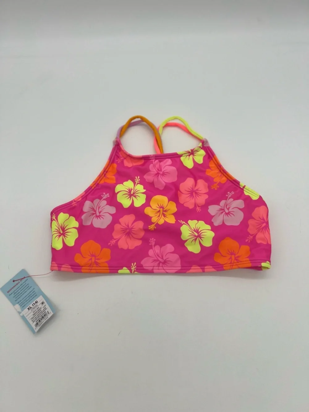 Cat And Jack Girl's Pink Green Floral Swim Top XL 14